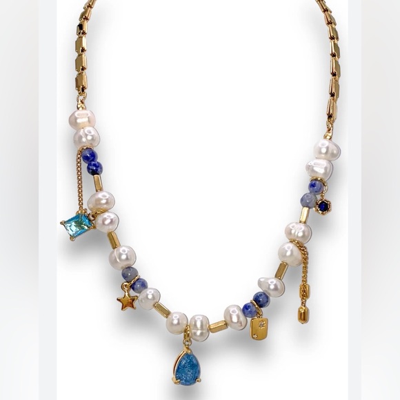 Jewelry - Coastal Charm Necklace – Pearls, Blue Gems & Gold